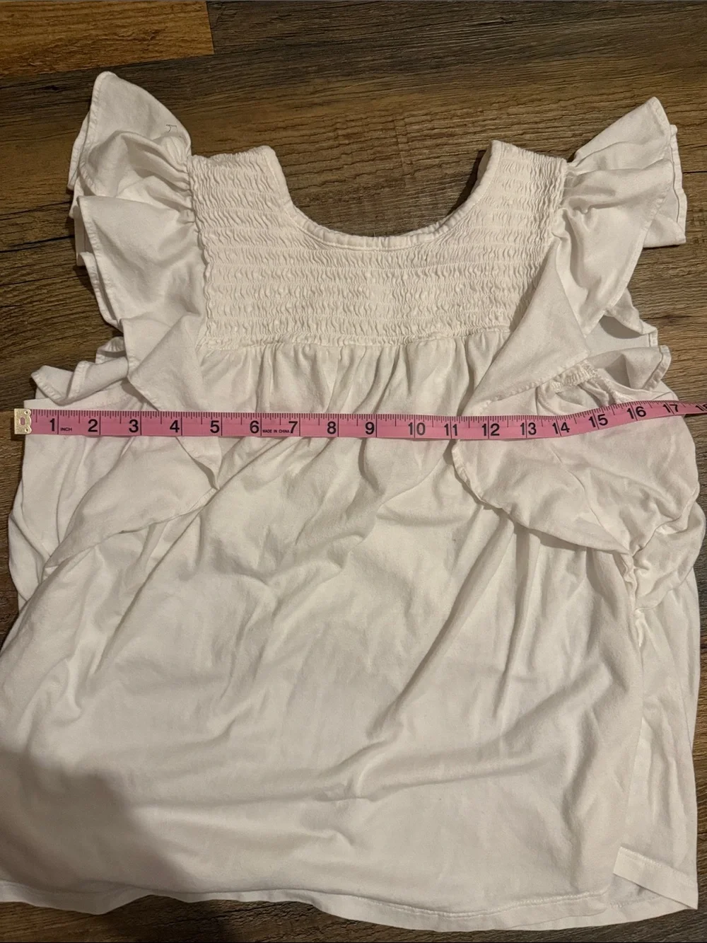 Banana Republic White Smocked Yoke Flutter Sleeve Top